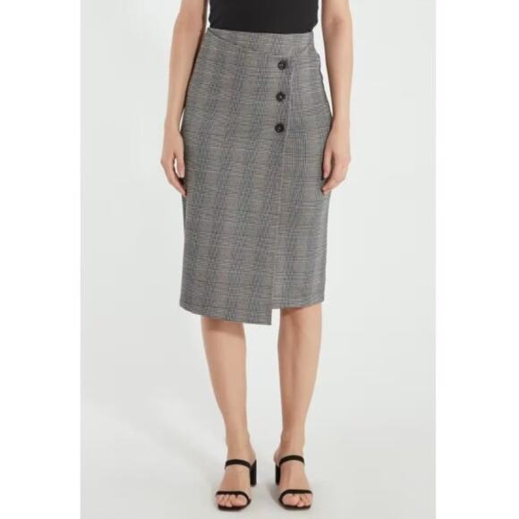 Sanctuary Pencil Skirt Reality Check XL Black White Brown Side Button CareerWear - Picture 8 of 10